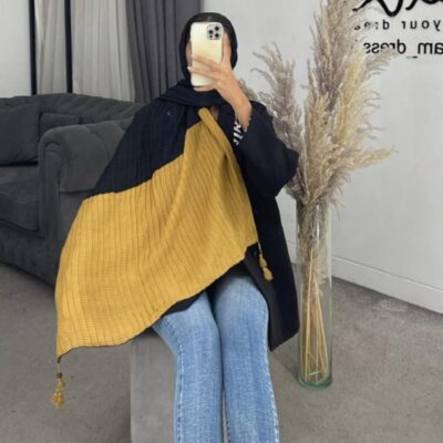 شال طرح پلیسه دورنگ کد 260172